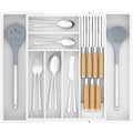 TIOPGHAD Expandable Bamboo Silverware Drawer Organizer Kitchen Tray, White