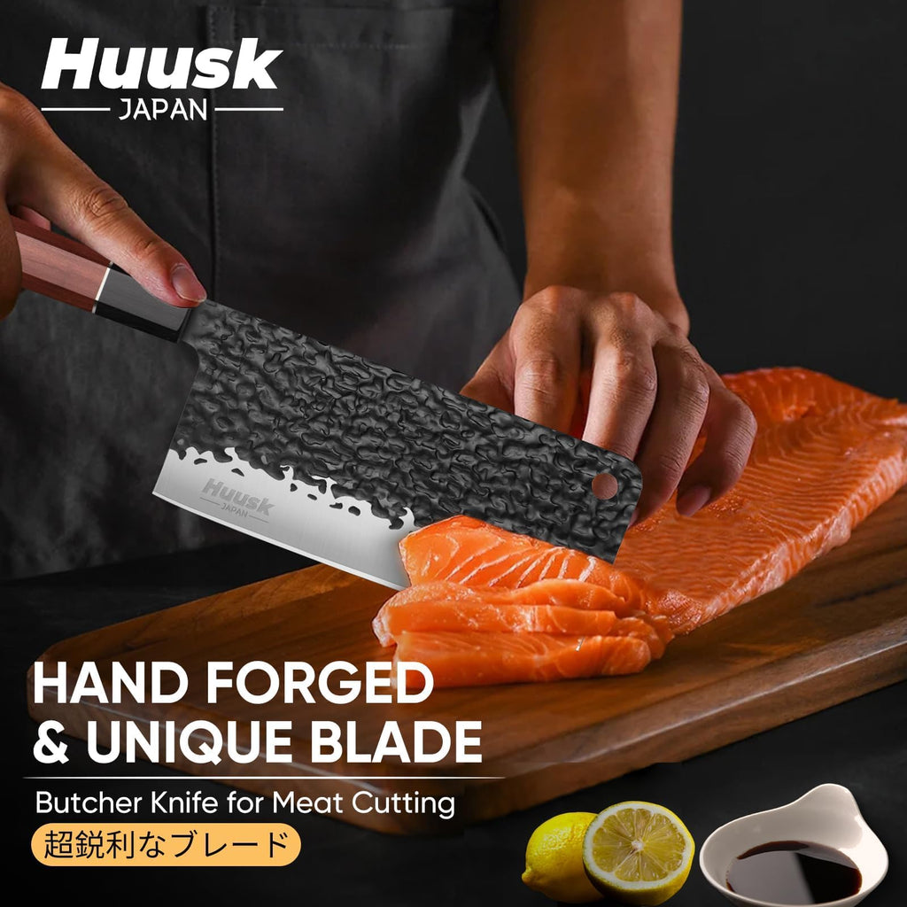 Huusk Japanese Meat Cleaver Knife - 6.7 inch Hand Forged Knives