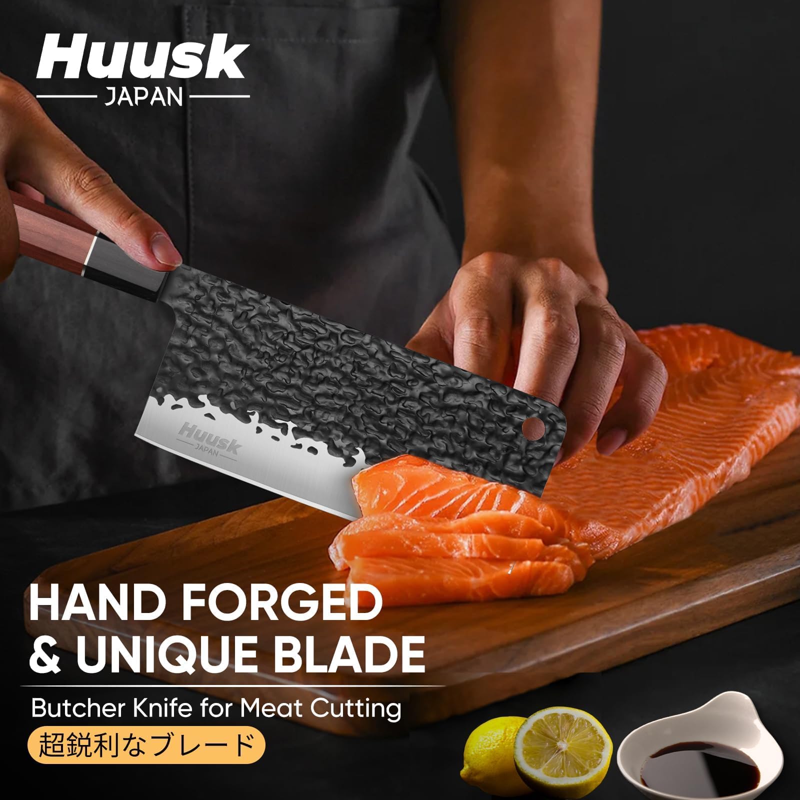 Huusk Japanese Meat Cleaver Knife - 6.7 inch Hand Forged Knives