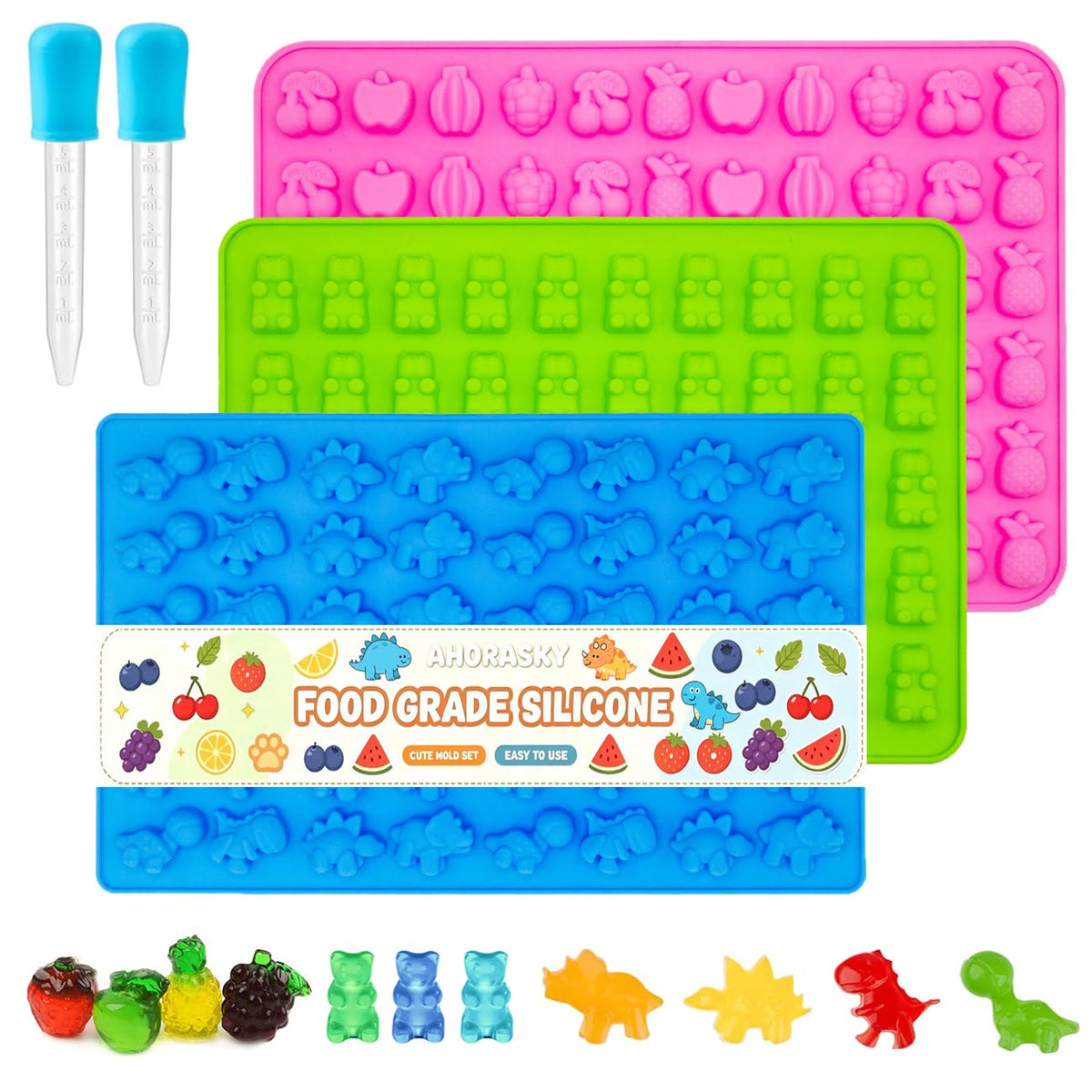 Gummy Candy Molds - 4Pcs Silicone Gummy Bear Molds With 2pcs Dropper,Non-stick and Bpa Free for Mini Candy Chocolate Gummies Baking