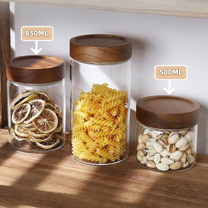 28 Fl oz/850ml Glass Jars, Glass Canister with Airtight Screw on Wooden Lid