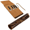ELIZO Leather Knife Roll Bag Professional Chef Knife Case, Durable Knife Sheath Holder, Cooks & Culinary Tools Carrying Storage, Portable Knife Wrap - 4 Slots