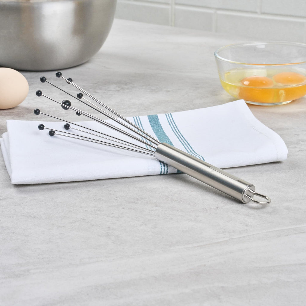 Restaurantware 10.5 in Stainless Steel Ball Whisk with Silicone Tips - 6 Pack - German Standard Sauce & Gravy Whisk, Non-Scratch, Dishwasher Safe - Non-Stick Safe Silicone Ball Whisk for Baking