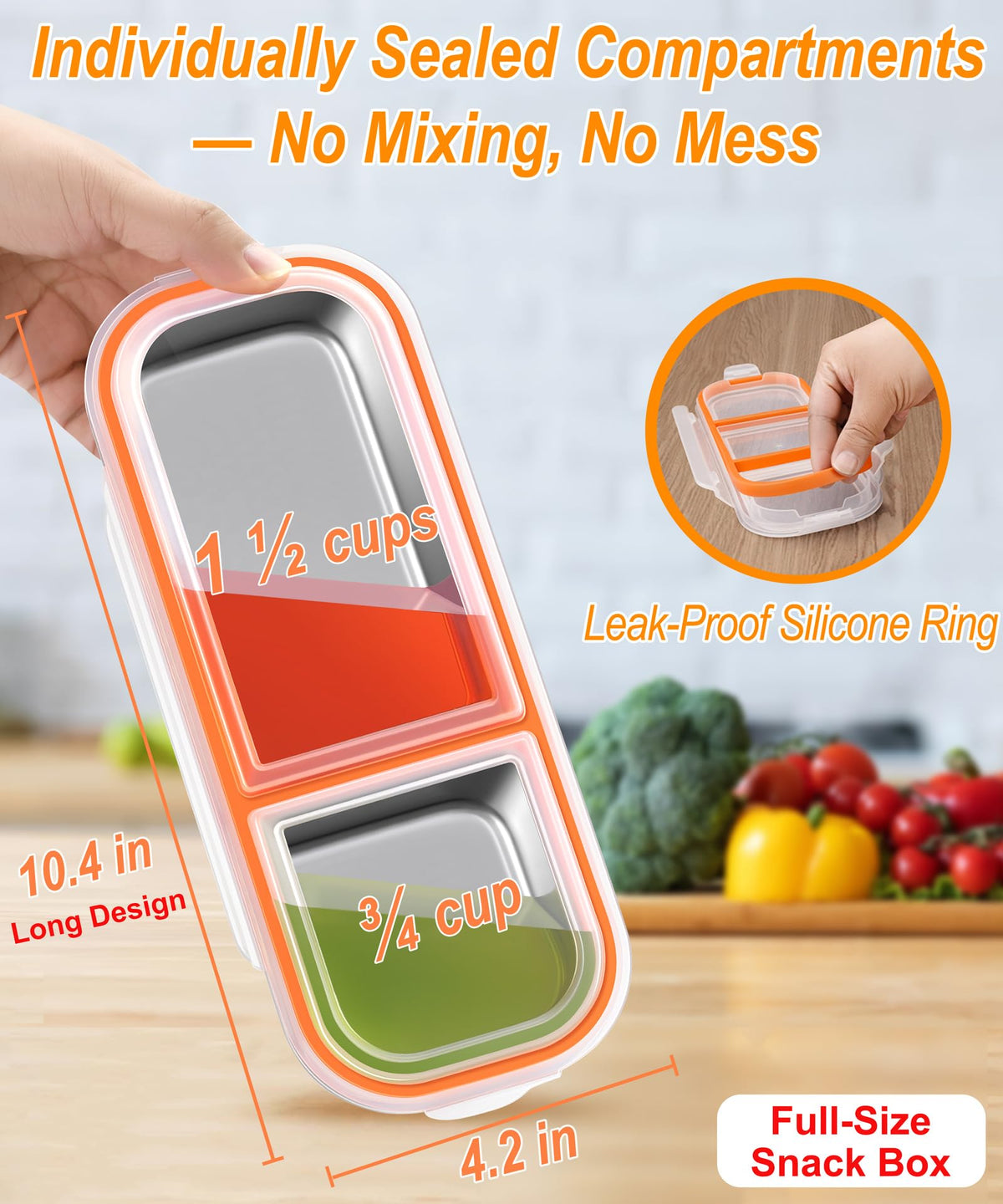 3-Pack Stainless Steel Snack & Lunch Containers for Kids & Adults, 23 oz