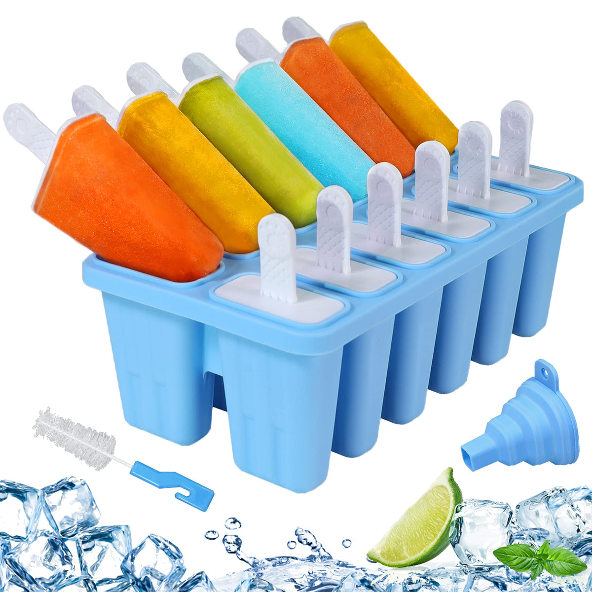 Silicone Popsicle Molds 10-cavity, DIY Ice Pop Mold for Kids Adult Teens, BPA Free Ice Cream Molds for Party Yogurt Juice Smoothies Sticks