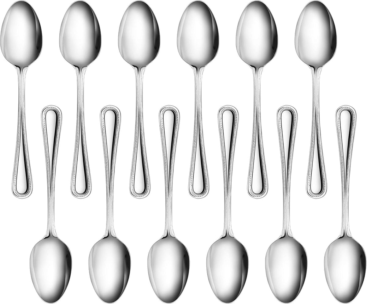 New Star Foodservice Bead Pattern 18/0 Stainless Steel Dinner/Dessert Spoon, 7.6-Inch, Set of 12, Commercial Grade