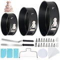 WERTIOO 138pcs Springform Cake Pan Sets for Baking with Cake Decorating Kit, 3 Round Non-Stick Springform Pan Set (4, 7, 9 inches), Leak-Proof Cheesecake Pan with Icing Tips, Cake Leveler & eBook