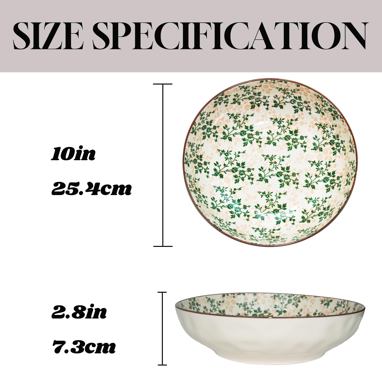 Ronanemon Large Serving Bowls, 78Oz Extra Large Salad Bowls Set of 2, Green Floral Pattern Design Decorative Bowls for Salad, Fruit, Pasta and Dinner, Serving Dishes Set for Party (Green Floral of 2)