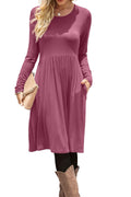 DB MOON Women Casual Long Sleeve Dresses Empire Waist Loose Dress with Pockets (Mauve, L)