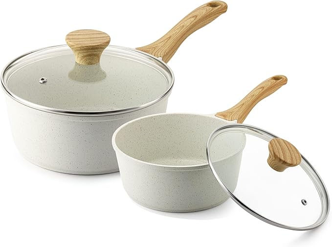 SENSARTE Nonstick Sauce Pan Set with Lid, 1.5+2.5 Quarts, PFOA/PFOS Free