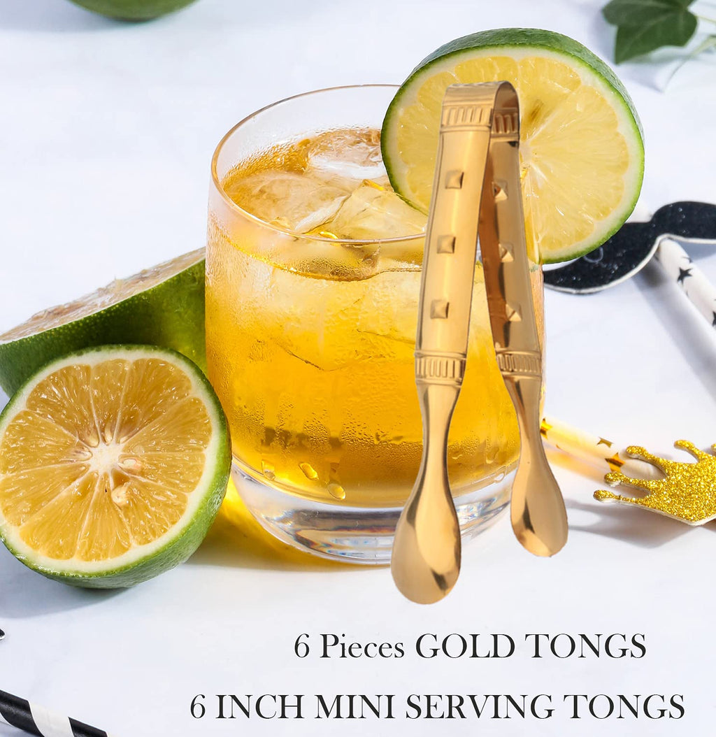 6-Pieces 6 Inch Gold Mini Tongs for Appetizers, Gold Serving Utensils for Serving Appetizers, Ice, Sugar