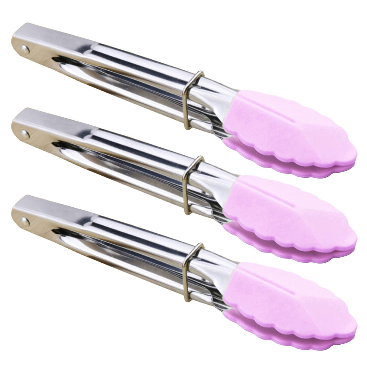 HINMAY Mini Tongs with Silicone Tips 7-Inch Kitchen Tongs, Set of 3 (Black)