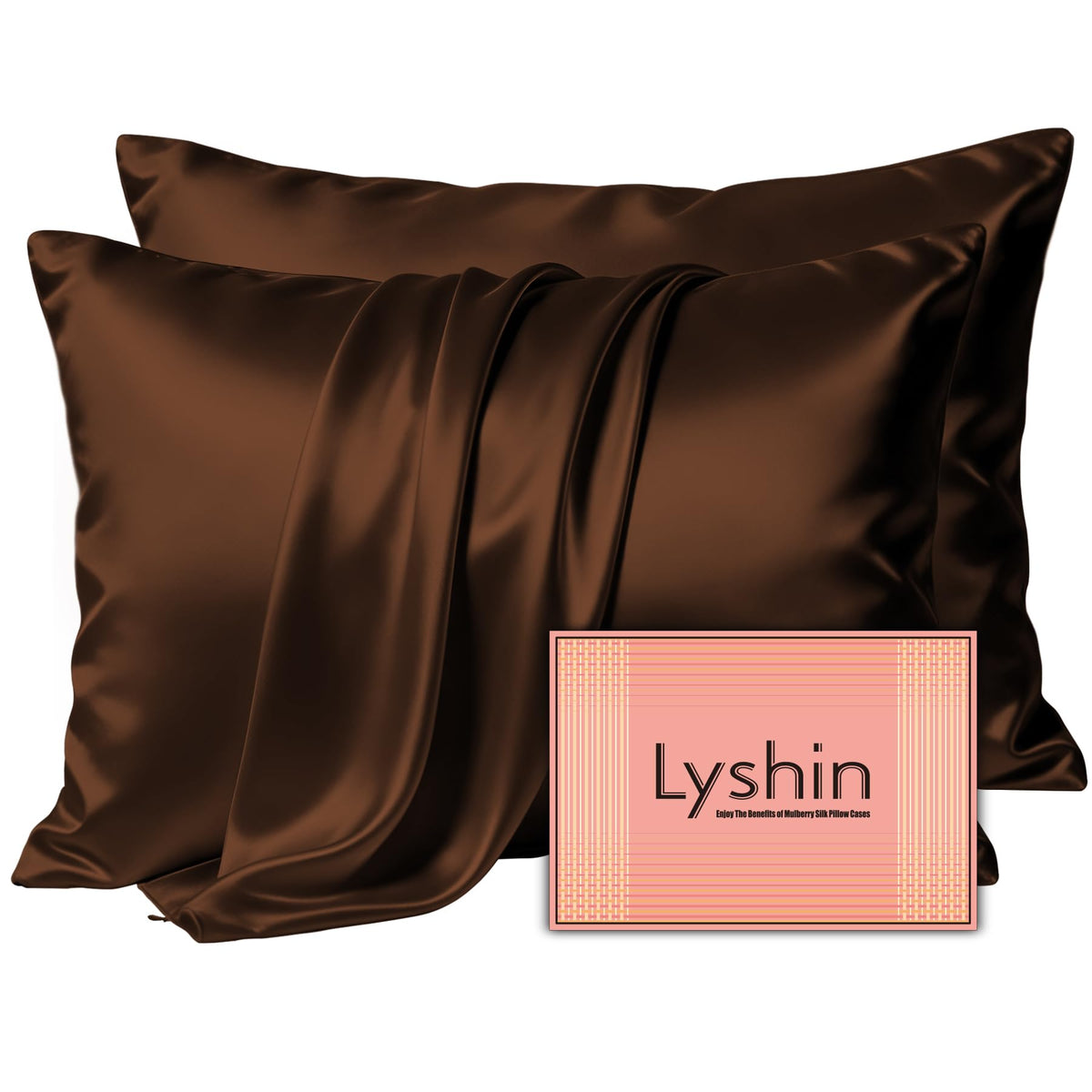 LYSHIN Silk Pillow Cases Standard Size with Hidden Zipper, Silver Grey