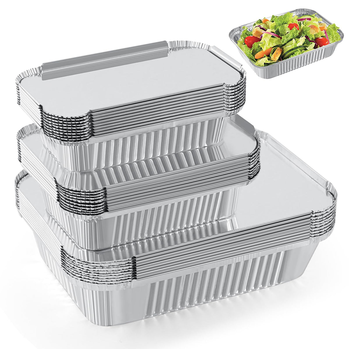 Notwoe® 30 Pack Disposable Aluminum Pans With Lids, 10x7.5 And 7.3x5.3 Square 6.9x4.3 Square Combo Set, Disposable Baking and Cake Pan. (30 Pack w/Lids)