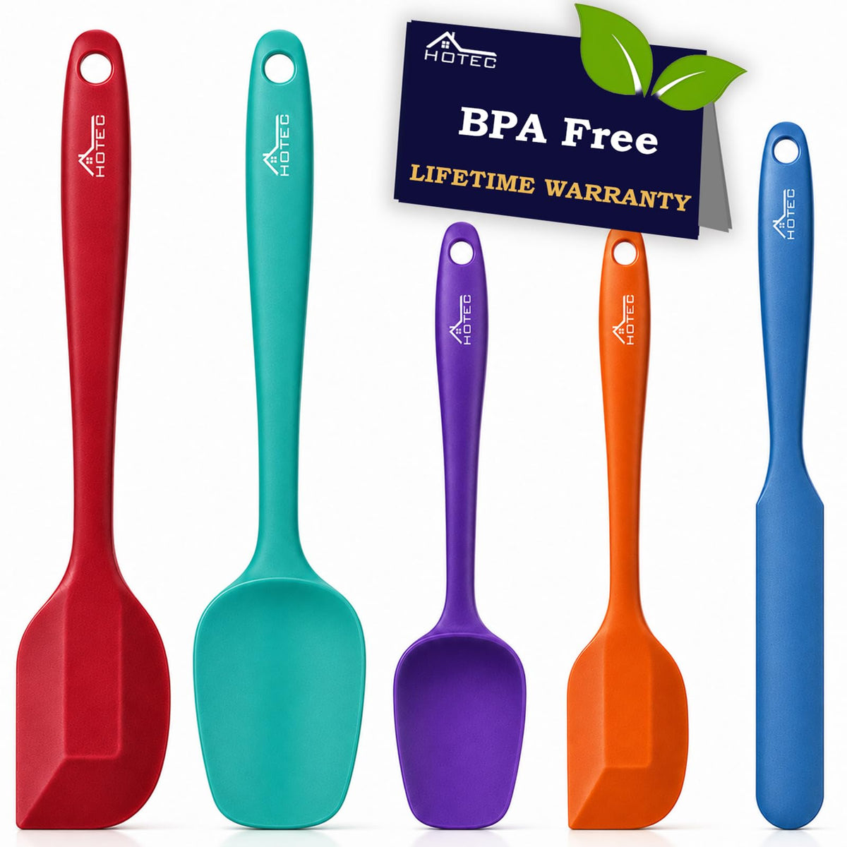 HOTEC 600℉ Heat Resistant Silicone Rubber Spatula Set, Aqua Sky, Set of 5