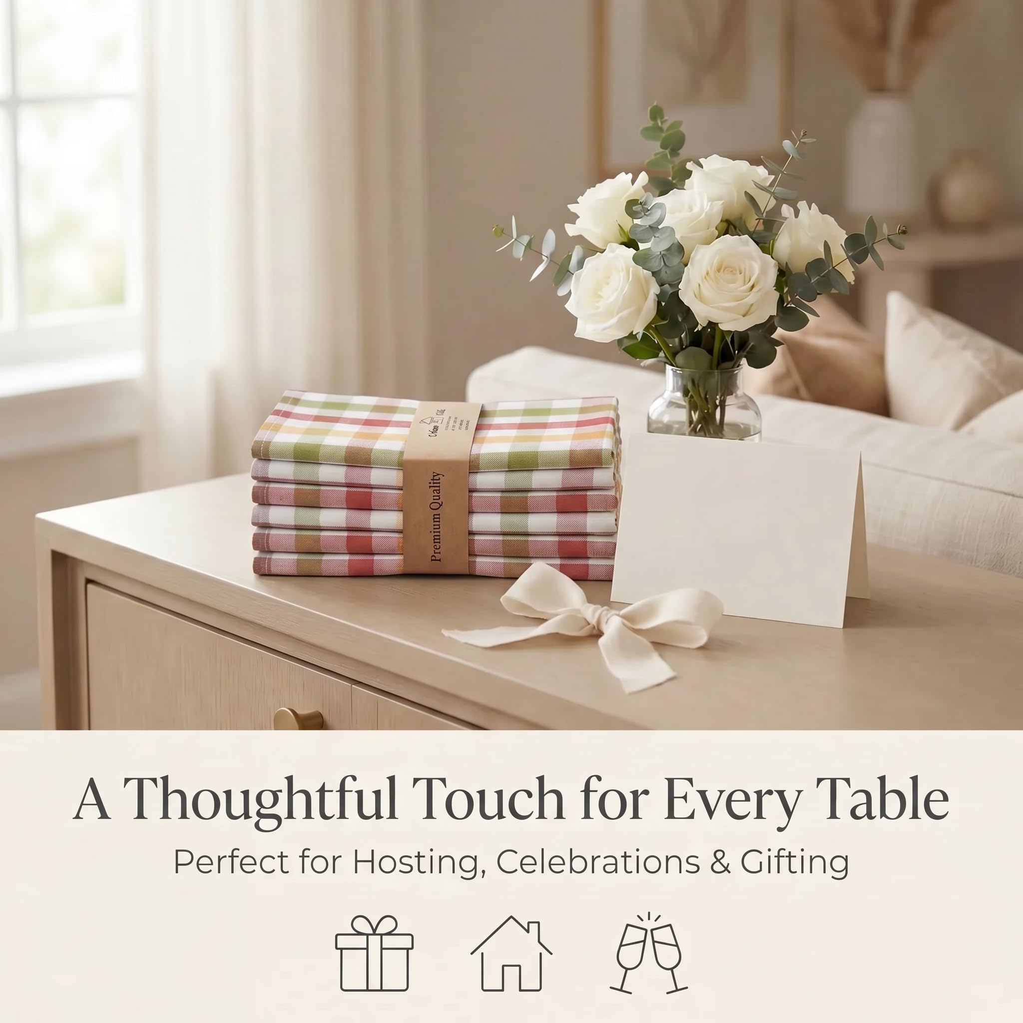 Urban Villa Cloth Napkins 100% Cotton Dinner Napkins Set of 12(20"x20") Highly Absorbent Washable Durable Reusable Napkins Ideal for Thanks Giving Lunch Restaurant Farmhouse Parties - Harvest Checks