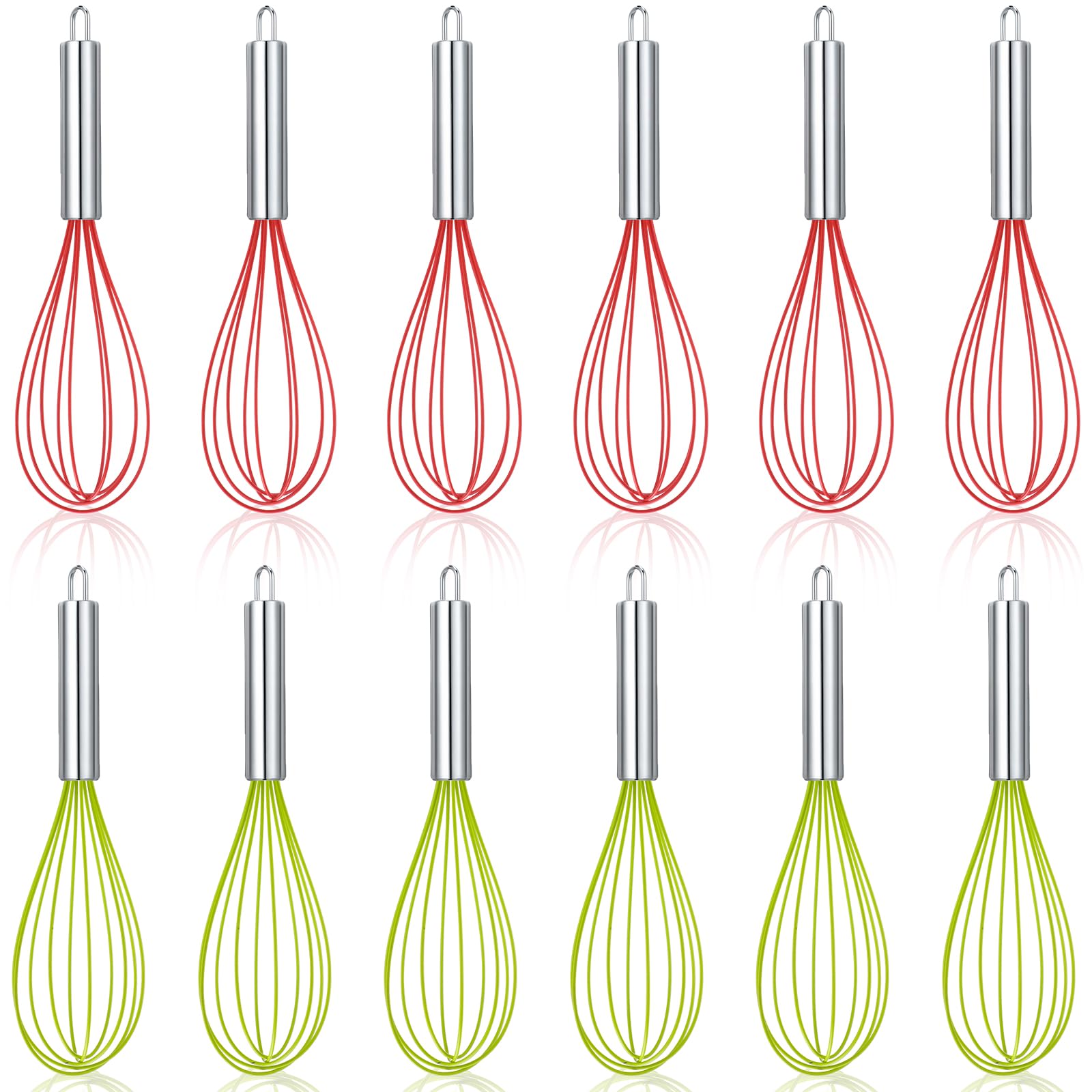 FoldTier 12 Sets 10 Inch Christmas Whisks Gifts DIY Fillable Christmas Tree Ornaments Xmas Colored Silicone Whisks for Cooking Heat Resistant Egg Beaters with Card Rope Bag for Candy Holder