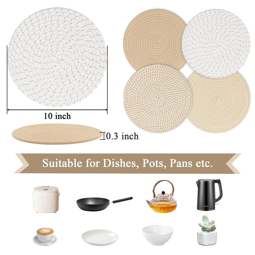 SHACOS 10 Inches Trivets for Hot Dishes, 4 Pieces Cotton Trivets Mats