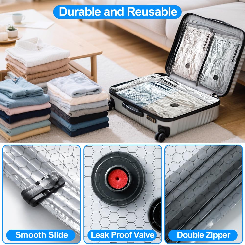 Vacuum Seal Bags 18-Pack with Wireless Pump, 6 Large/6 Medium/6 Sizes, Reusable Storage for Clothes Travel, Luggage & Suitcases, Portable Space Saver