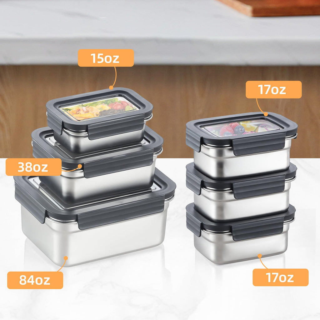 BEFOY Stainless Steel Food Storage Containers with Lids Airtight Bento Lunch Box for Kitchen Leak Proof Meal Prep Stackable Set of 3(450/1100/2500)