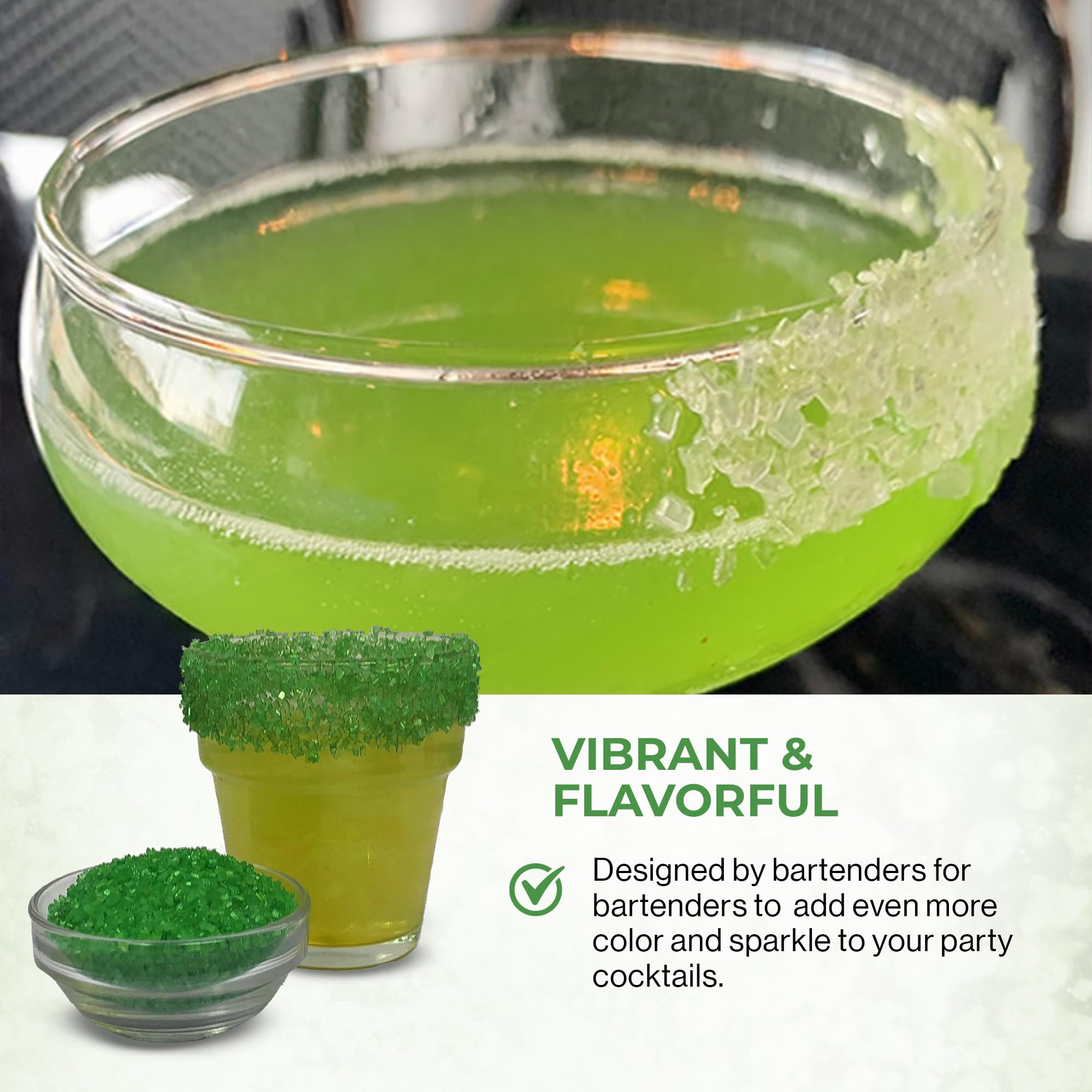 Snowy River Green, Cocktail & Margarita Sugar Rimmer - Vibrant Color Glass Rimming Sugar with Medium Crystal Texture - 16oz