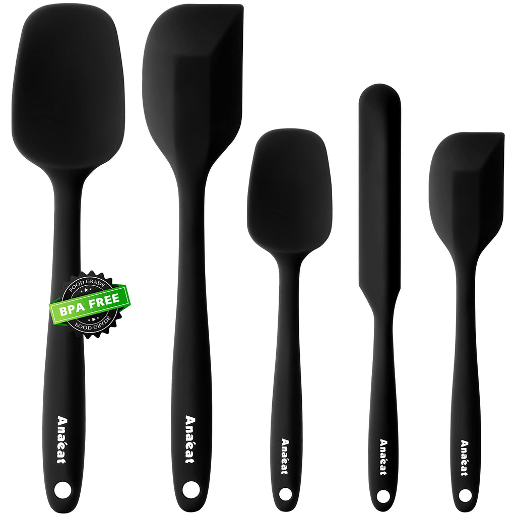 Anaeat Silicone Thin Spatula Set of 2 - Mini Brownie Serving Spatulas - Non Stick Spurtle Turner for Easy Cooking Eggs, Omelet, Pancake, Burgers, Pizza, Steak, Crepes, Heat Resistant & BPA Free
