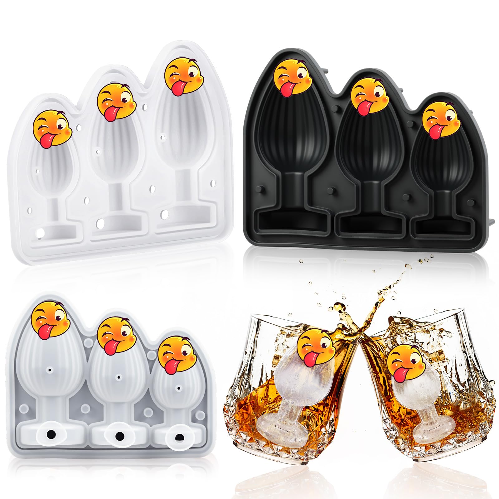 Hoolerry Ice Cube Molds Cube Trays Fun Shapes Silicone Ice Ball Maker with Lid for Whiskey Cocktails Juice Drinks Beverage Crafting Accessories Funny Gift(Black,Multi-size)