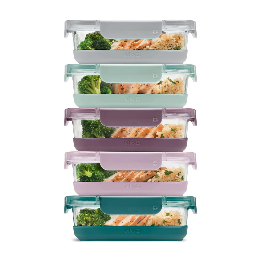 Ello Duraglass 3.4 Cup Glass Meal Prep Containers, 10 Pc, 5 Pack, Blue