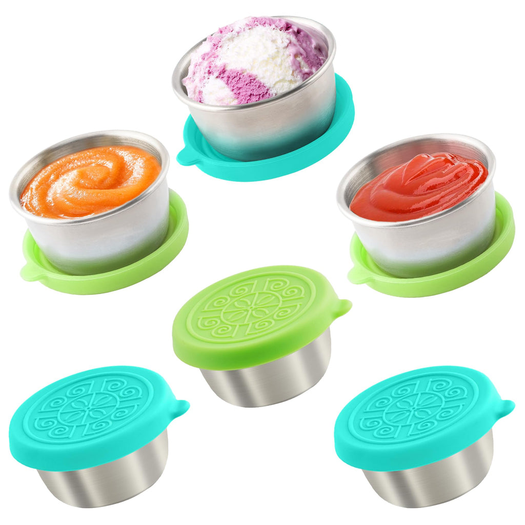 Qukaka 1.6 oz Stainless Steel Salad Dressing Containers with Lids, 6 Pack