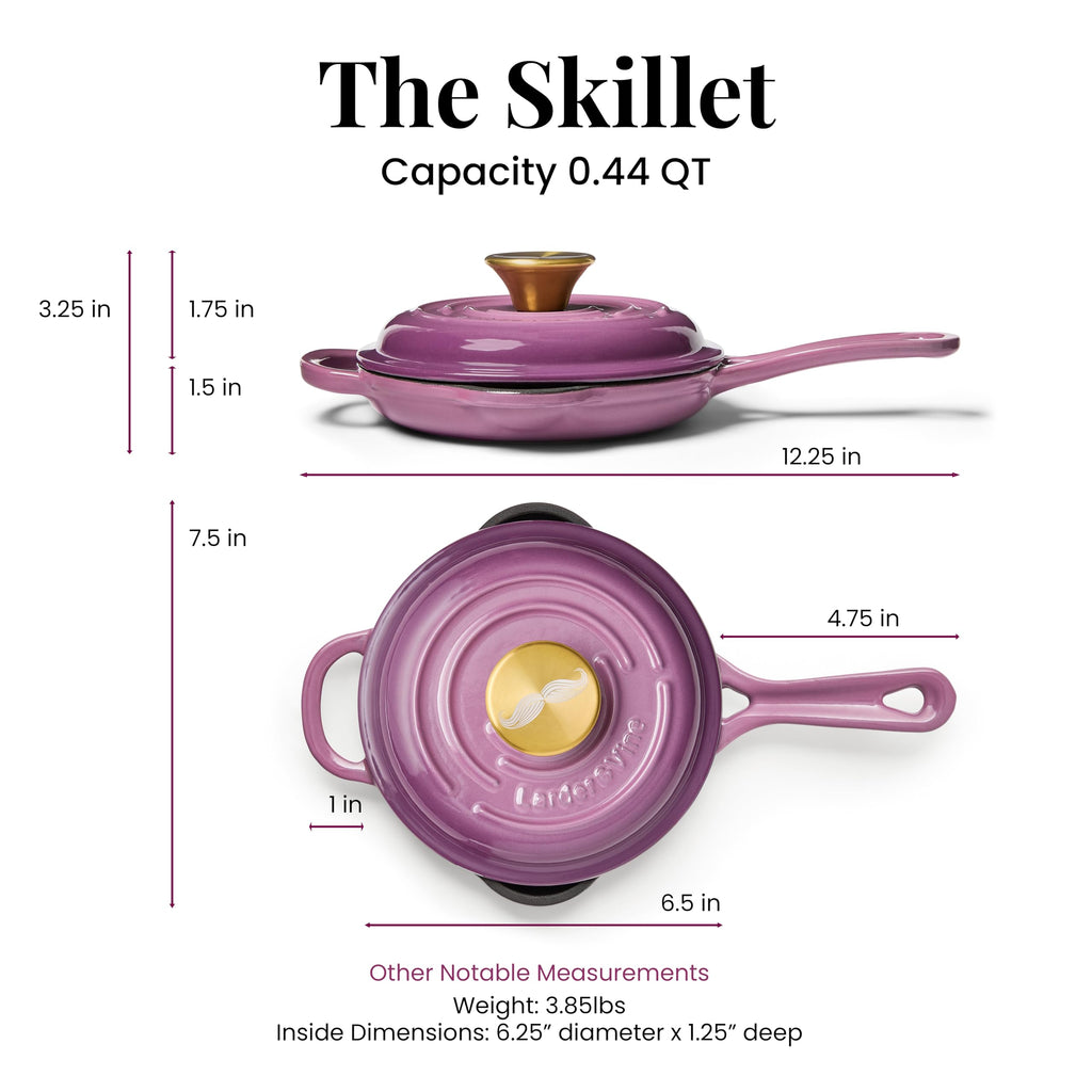 Chef Joe Sasto Small Skillet with Lid, Enameled Cast Iron, Small Frying Pan for Eggs, Omelets & Single Servings, Sweet Treats, Professional Cookware, Induction Compatible, Oven & Dishwasher Safe