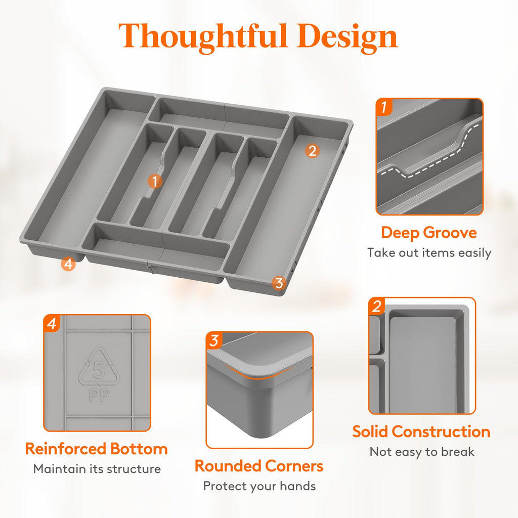 Lifewit Silverware Organizer, Plastic Kitchen Utensil Drawer Tray