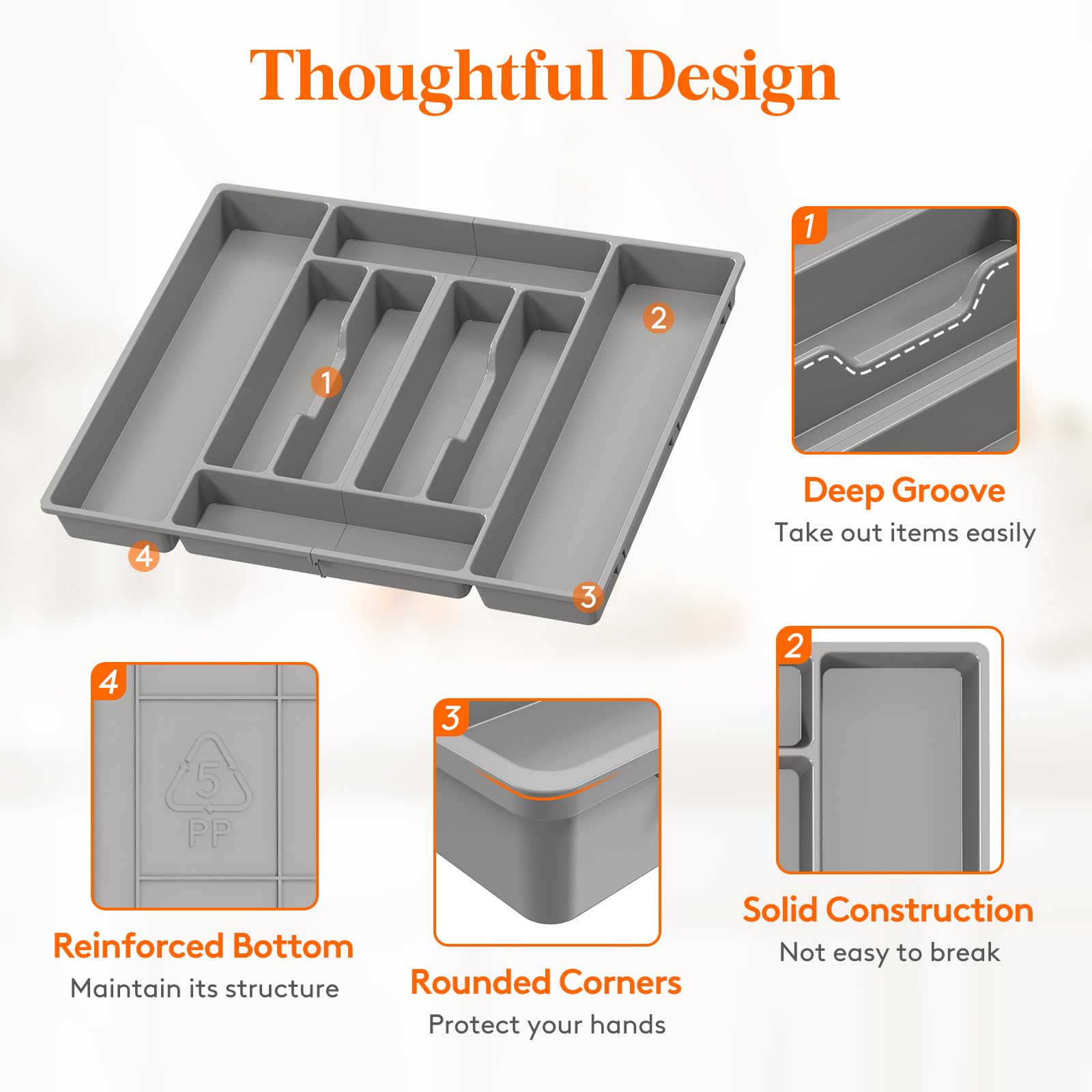Lifewit Silverware Organizer, Plastic Kitchen Utensil Drawer Tray
