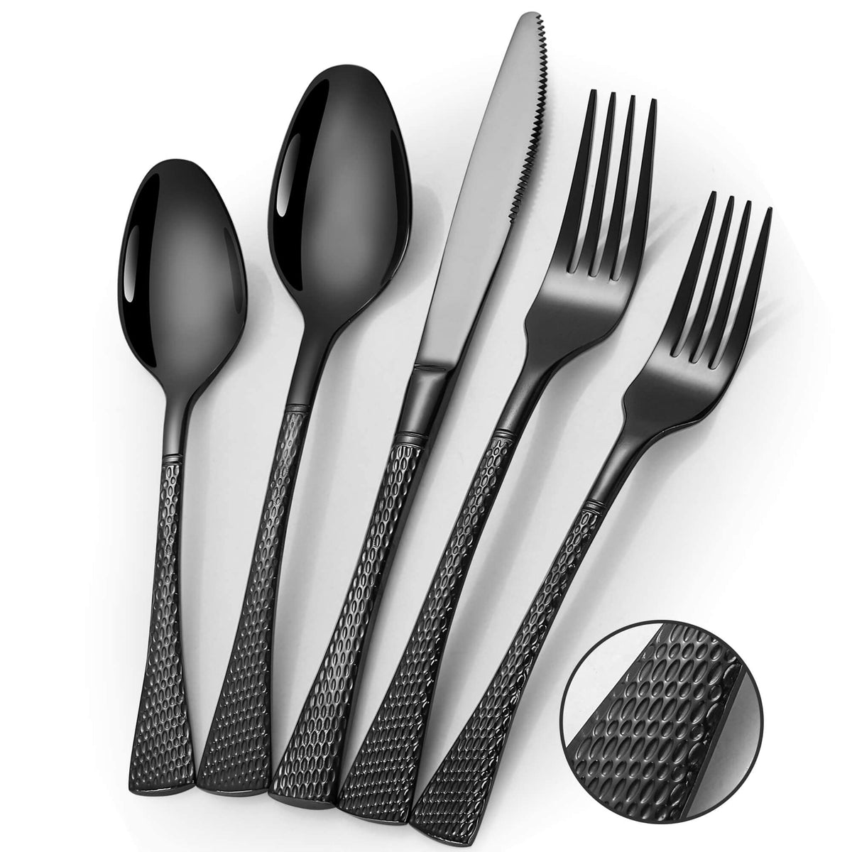 Lemeya Hammered Silver Gold Silverware Set for 8,Stainless Steel 40-Piece Modern Cutlery Set,Mirror Polished Heavy Duty Flatware Set Utensil Set,Knives Spoons and Forks Set,Dishwasher Safe