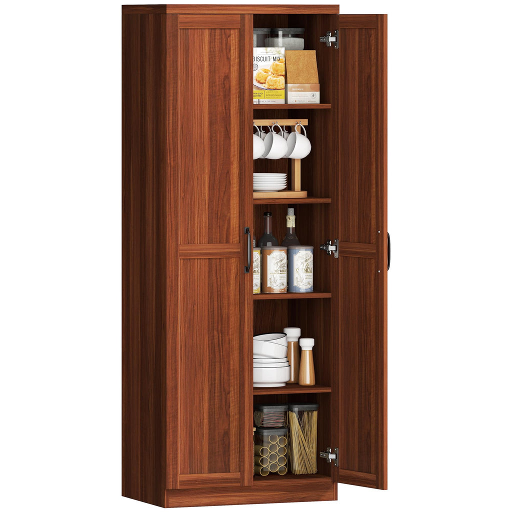 HOMCOM 63" Kitchen Pantry Cabinet with Doors and Adjustable Shelves, White