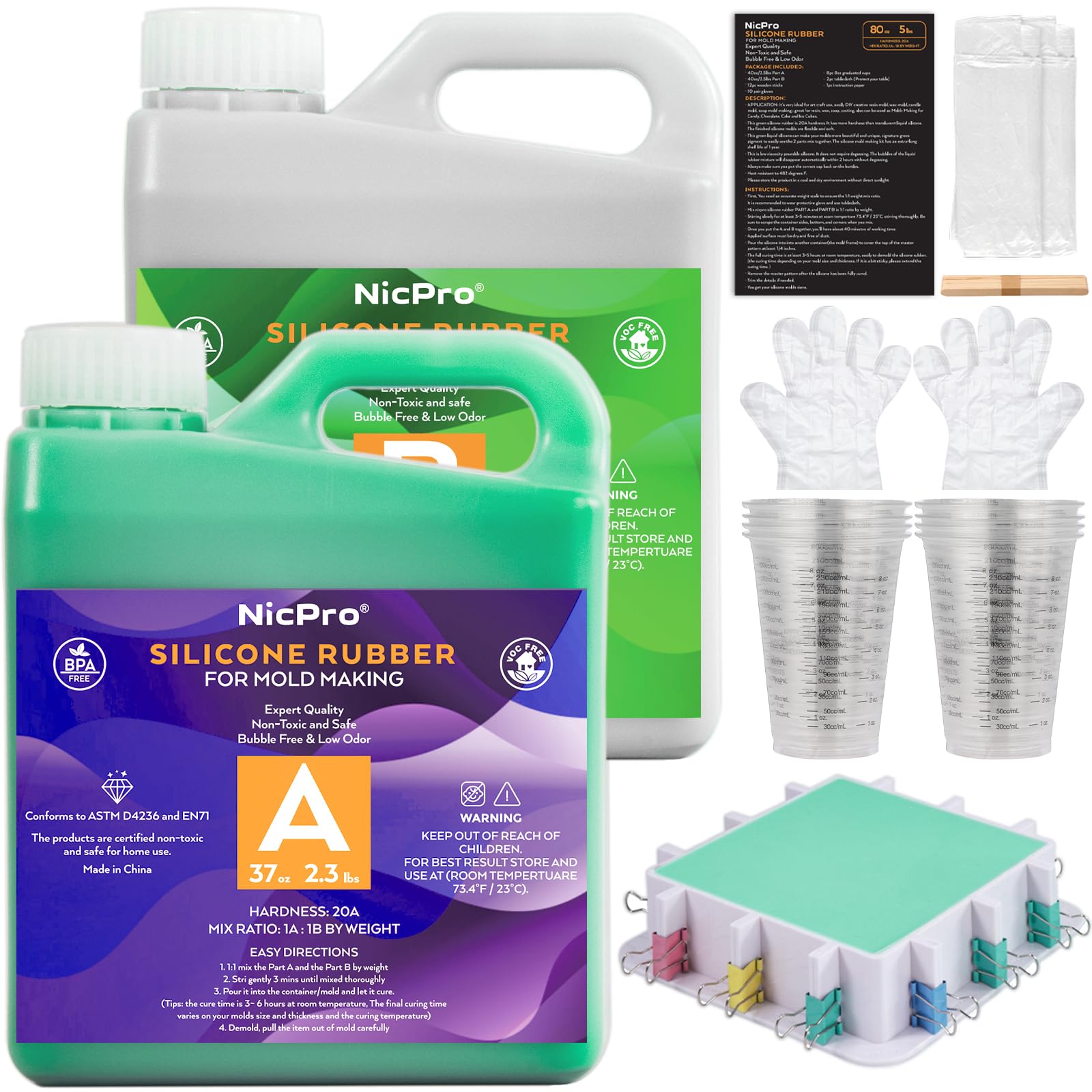 Nicpro 74oz Silicone Mold Making Kit 20A, Platinum Liquid Silicones Rubber