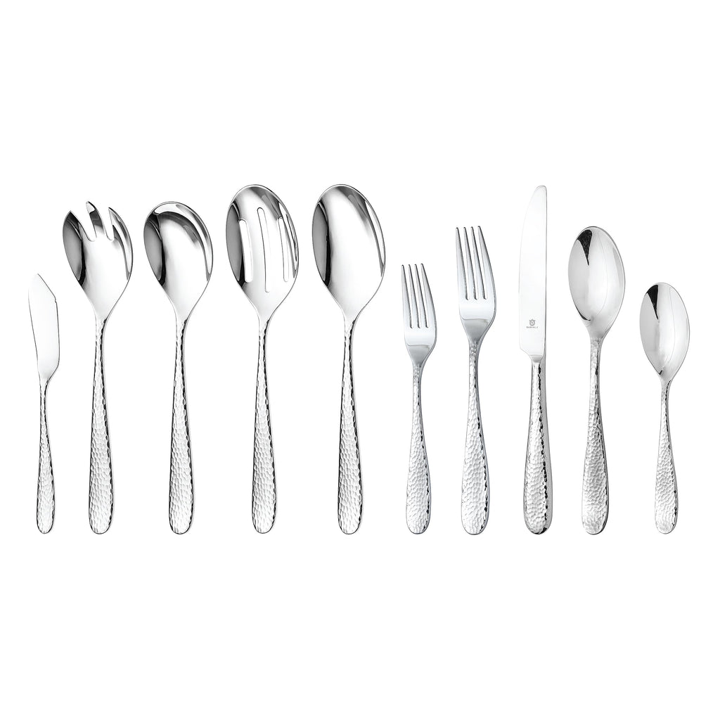 DANIALLI Engraved Silverware Set for 8 | 18/10 Stainless Steel Flatware with Mirror Finish and Engraved Handles | Heavy-Duty, Dishwasher Safe, Built to Last (40-Piece, Mezzano Engraved)