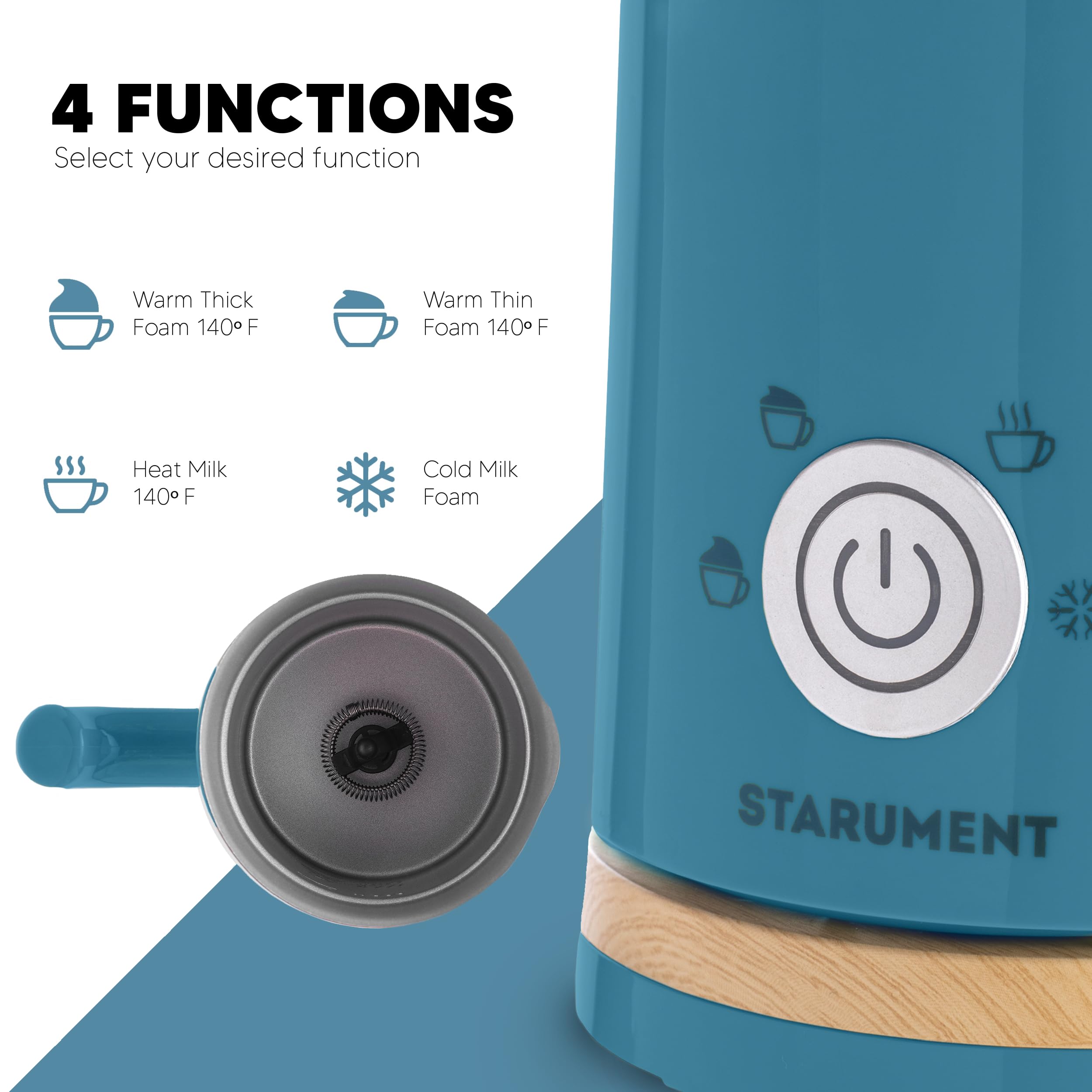Starument Electric Milk Frother - Automatic Milk Foamer & Heater for Coffee, Latte, Cappuccino, Other Creamy Drinks - 4 Settings for Cold Foam, Airy Milk Foam, Dense Foam & Warm Milk - Easy to Use