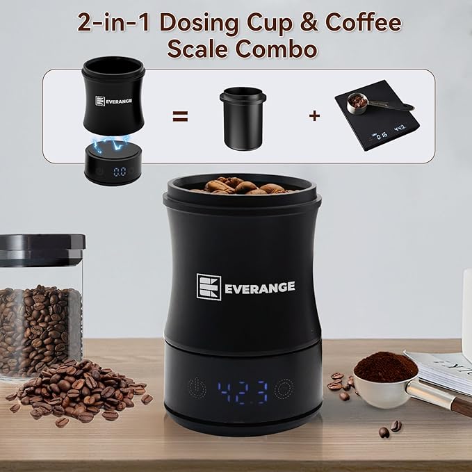 EVERANGE Digital Coffee Scale with Timer - Rechargeable Espresso Scale Precise Pour Over & Drip Coffee Scale, LED Display, Includes Dosing Cup, Black