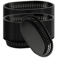 HEIHAK 30 Pack 10.5 x 7 Inch Black Plastic Fast Food Baskets, Restaurant Serving Baskets, Flat Oval Fast Food Serving Basket for Picnic, Deli Serving, Chicken, Burgers and Fries