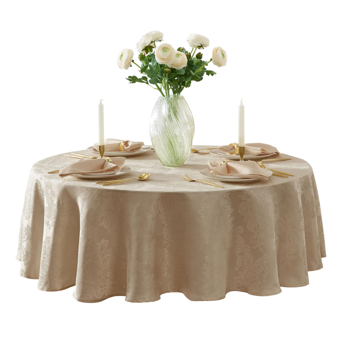 Newbridge Barcelona Luxury Damask Fabric Napkins, Set of 4 Square Napkins, Antique White, 100% Polyester, No Iron, Soil Resistant Dining Room, Party and Banquet Napkins