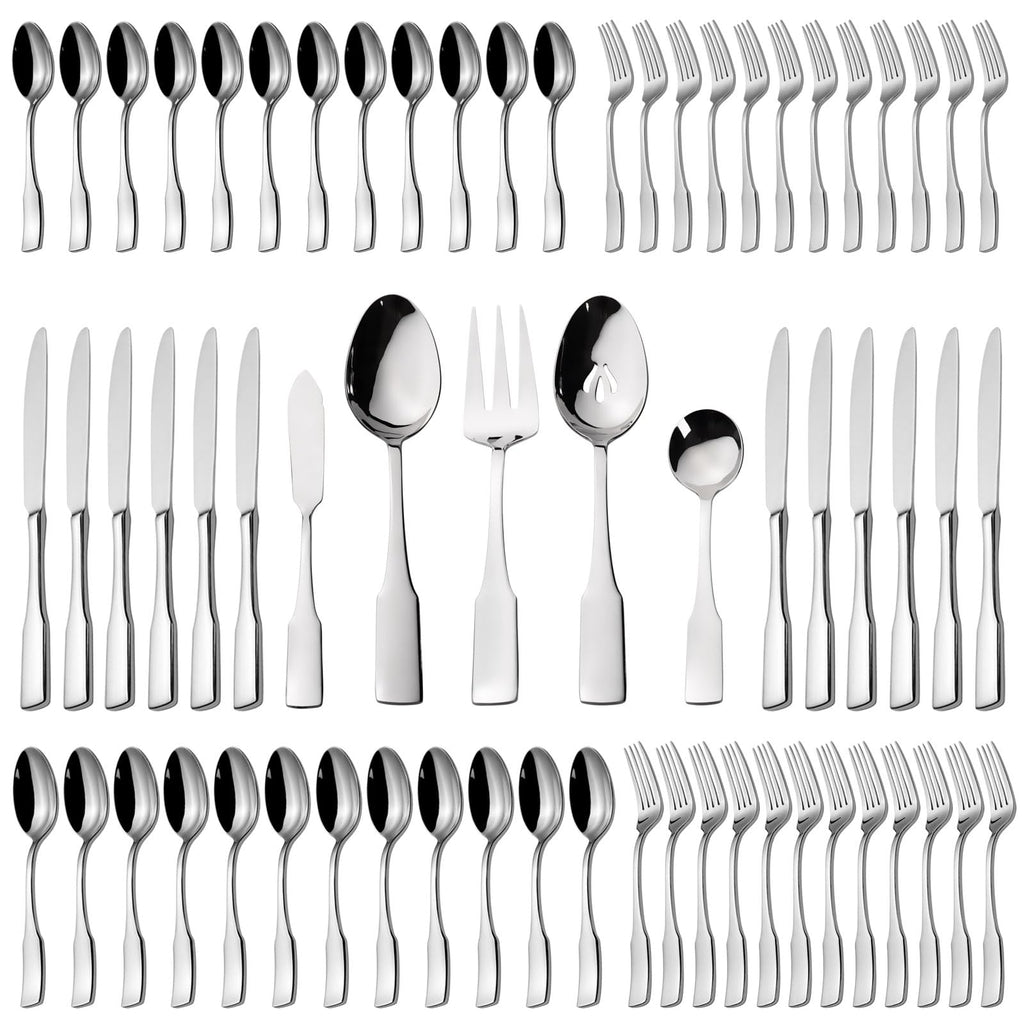 Alata Kate 48-Piece Silverware Set with steak knife Service for 8, Stainless Steel Flatware Set, Mirror Polished Cutlery Set Dishwasher Safe