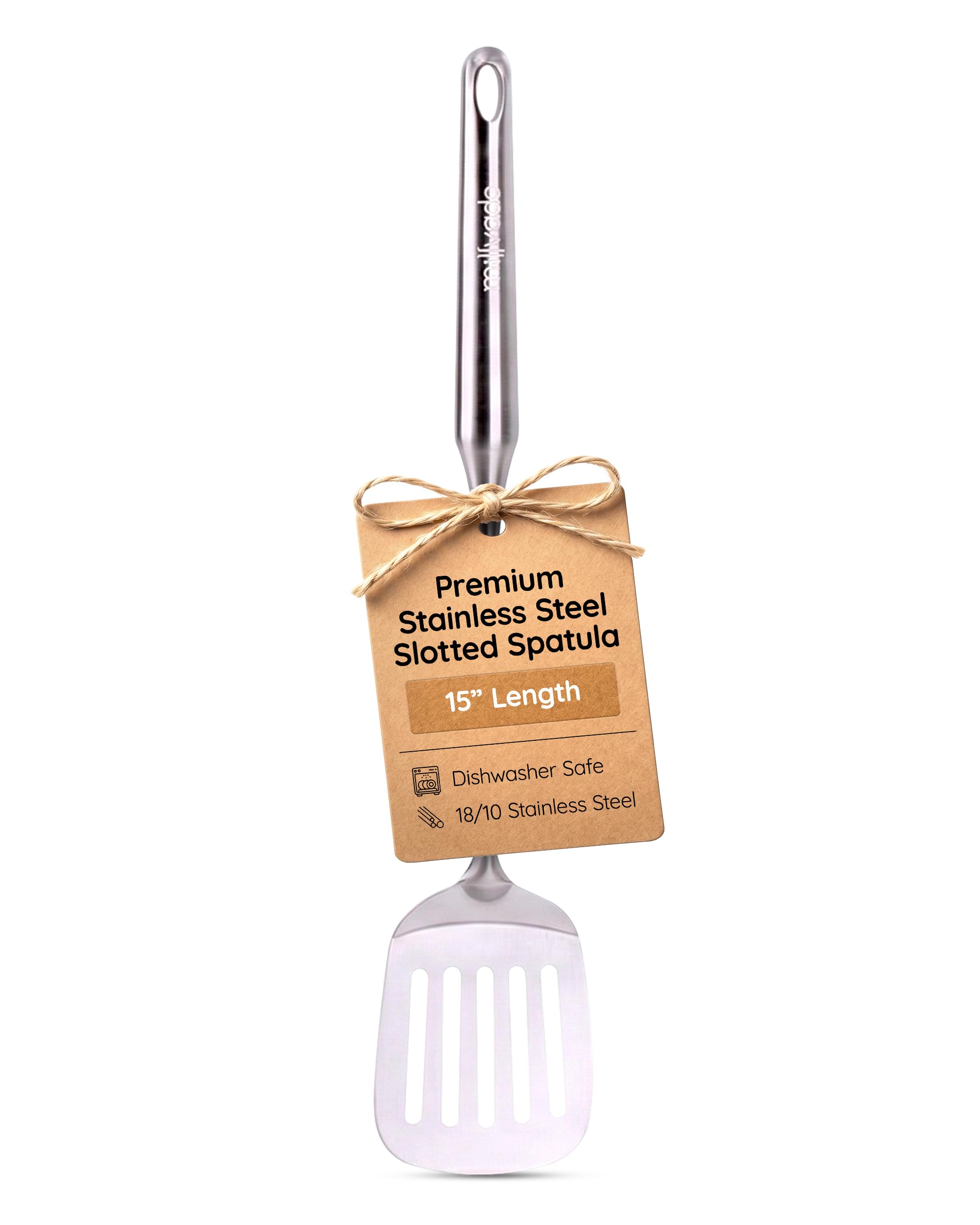 Millvado Stainless Steel Cooking Spatula,15 Inch Metal Turner, Kitchen Slotted Flipper For Grills, Camping BBQ’s, Frying Pancakes, Burgers, Large Cookware For the Professional Chef