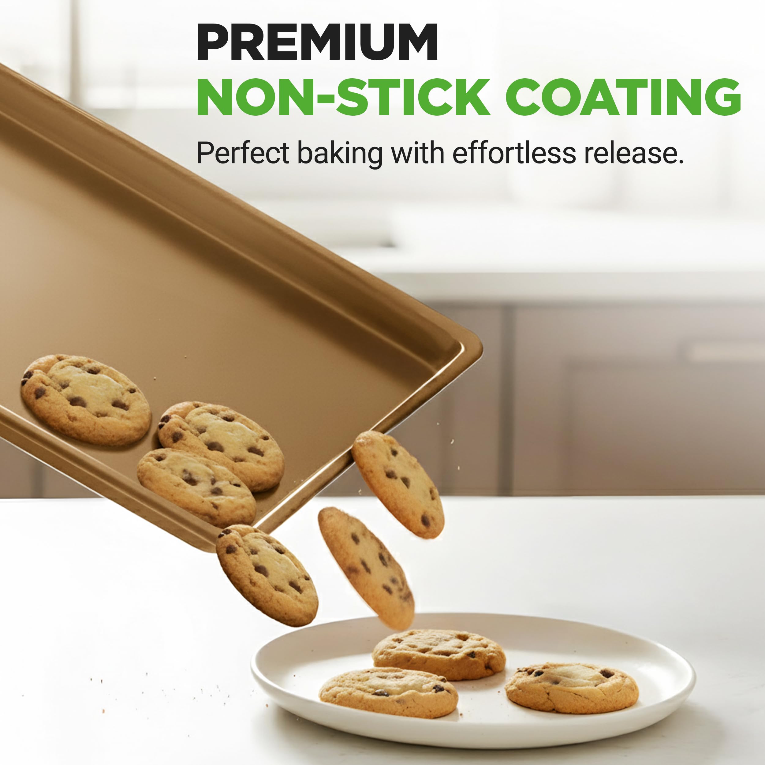 NutriChef Nonstick XL Cookie Sheet Baking Pan - Extra Large 22" x 16" Carbon Steel Oven Baking Sheet for Pastries, Desserts, & More - Dishwasher Safe, Gold