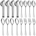 Pleafind 16 PCS Serving Utensils, Stainless Steel Serving Utensils Set with Serving Spoons, Slotted Serving Spoons, Serving Forks and Serving Tongs, Serving Utensils for Parties Buffet Banquet