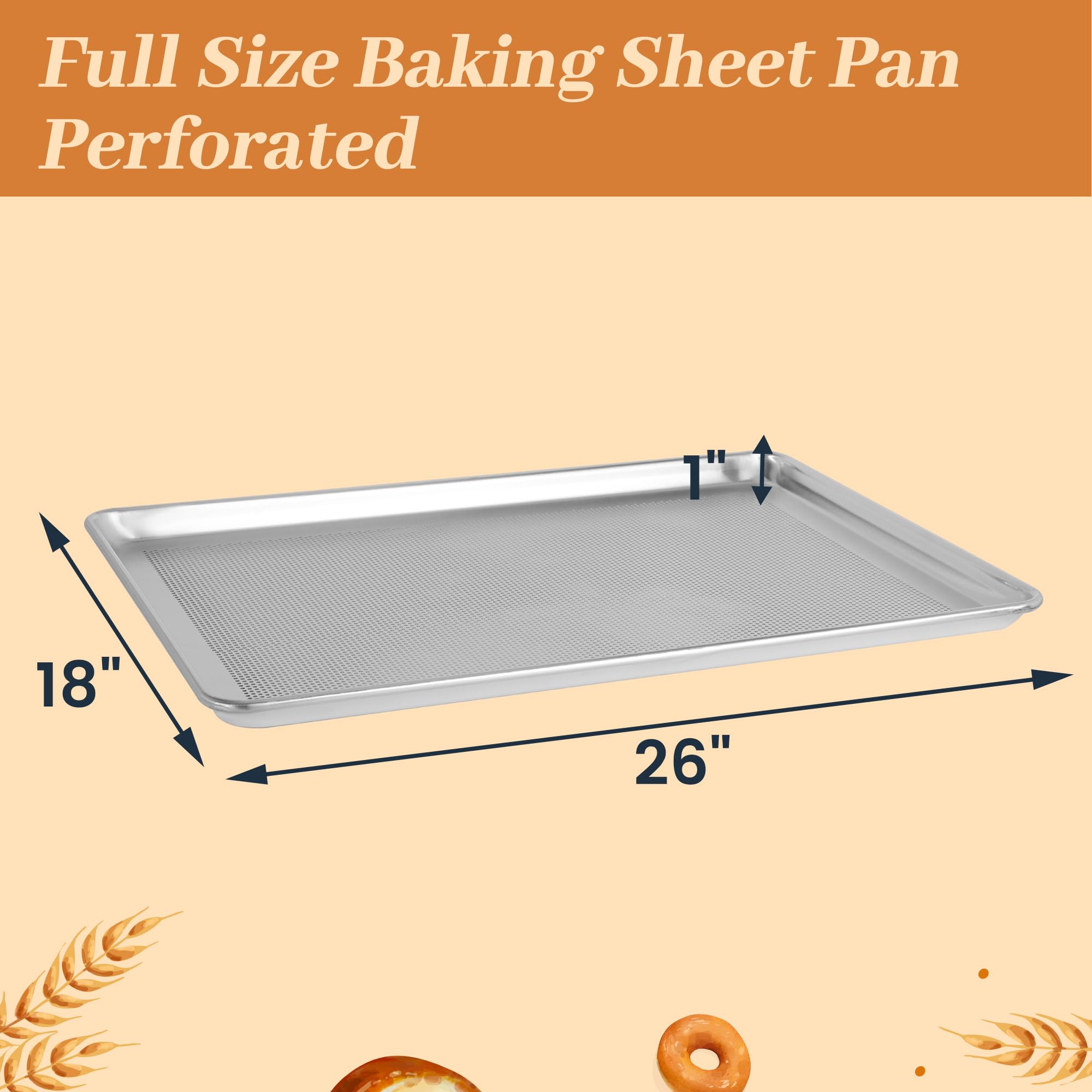 STEELUS 6 Pack Perforated Full Size Aluminum Baking Sheet Pans, 26"x18"