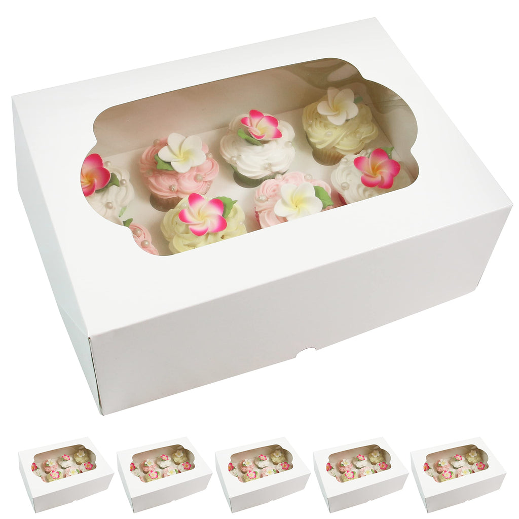 Global Sugar Art 14x10x5 Inch Cupcake Box with Window, White, 5-Count