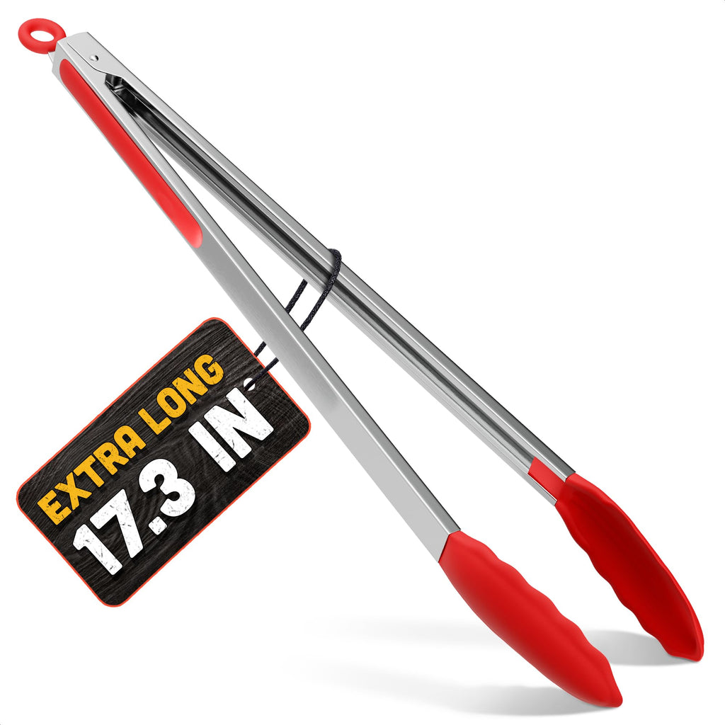 PerHomeAid Silicone Cooking Tongs,Kitchen Food Tongs, 16 Inch Heavy Duty Non-Stick Stainless Steel Kitchen Tongs for Barbeque Cooking Grilling