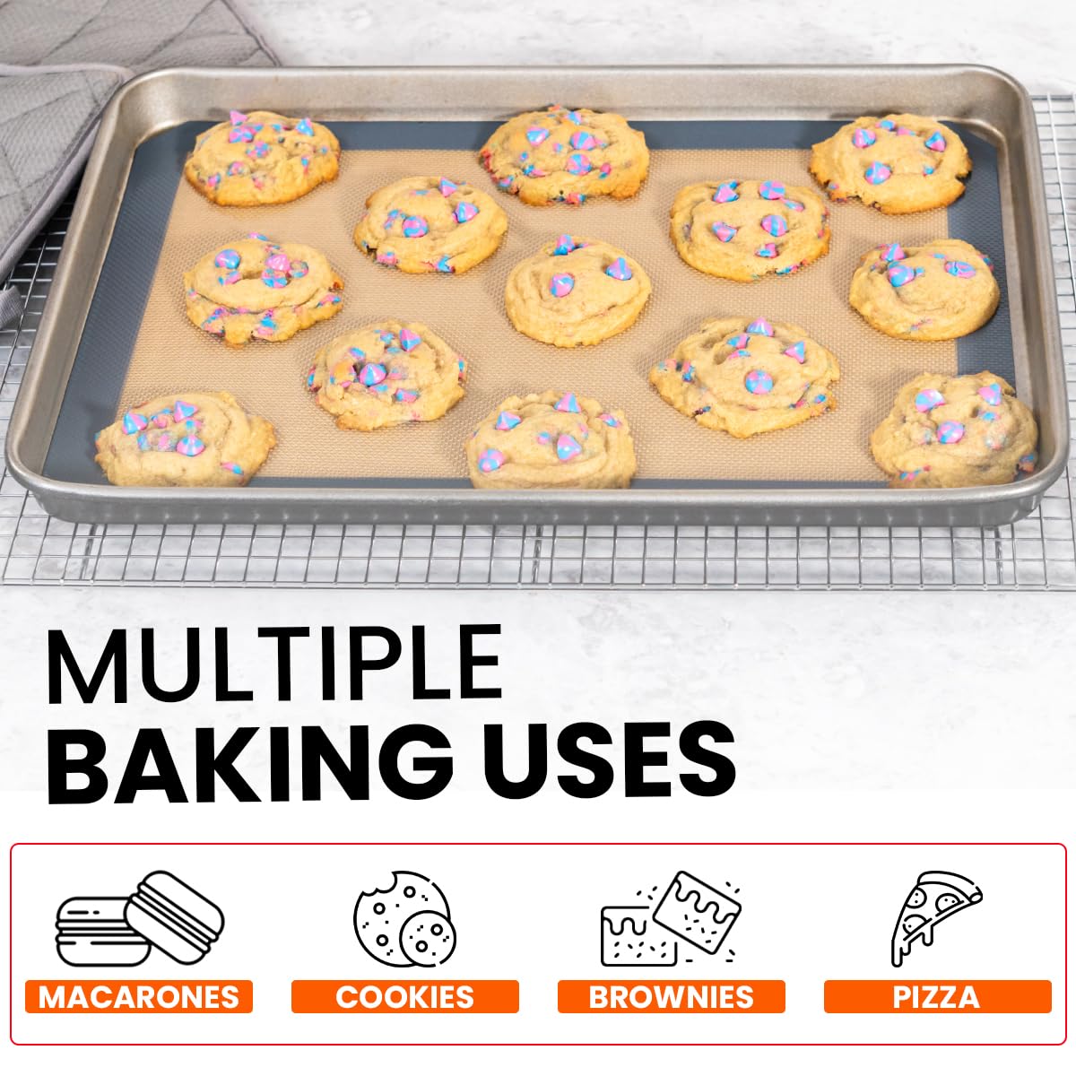 Silicone Baking Mat 2 Pack, Half Sheet 16.5 x 11.6, Non-Stick Liner for Oven