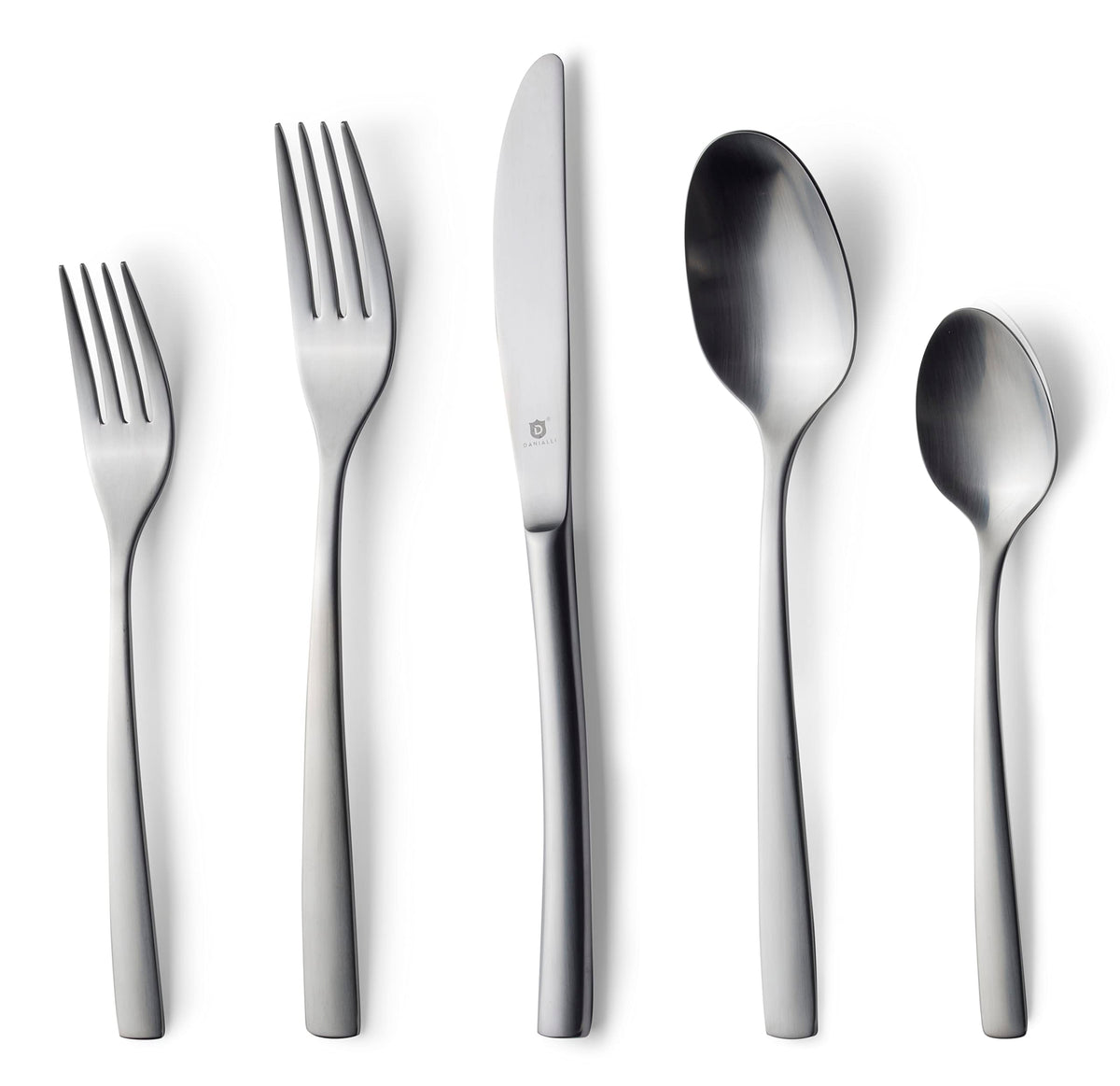 Danialli Matte Silverware Set, 18/10 Stainless Steel Satin Flatware, Modern Brushed Finish Cutlery, Dishwasher Safe & Durable, Built to Last (40-Piece, Marettimo)