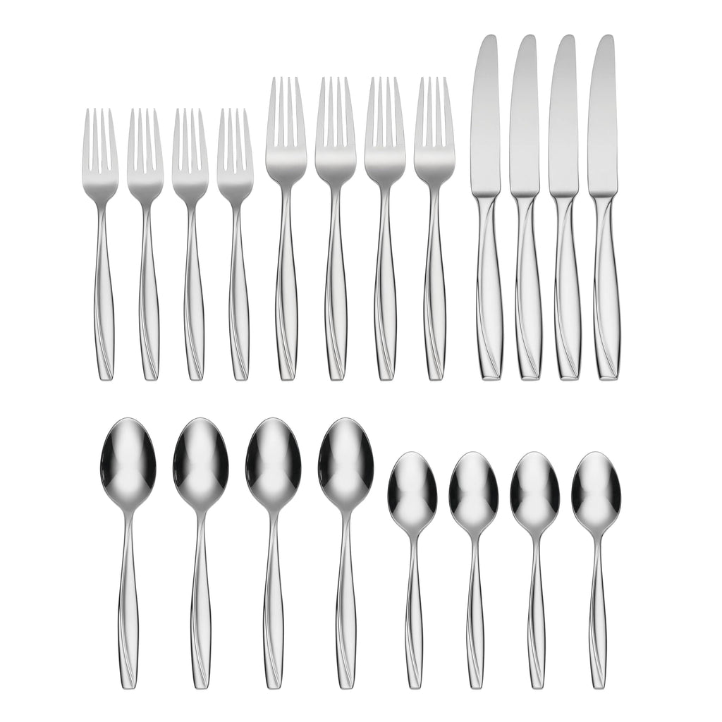 Oneida Silverware Set, Camlynn Mirror 20-Piece Everyday Flatware Set, Service For 4, 18/0 Stainless Steel, Knives Spoons And Forks Sets, Dishwasher Safe, Home and Kitchen Utensils(Silver, 20 Piece)